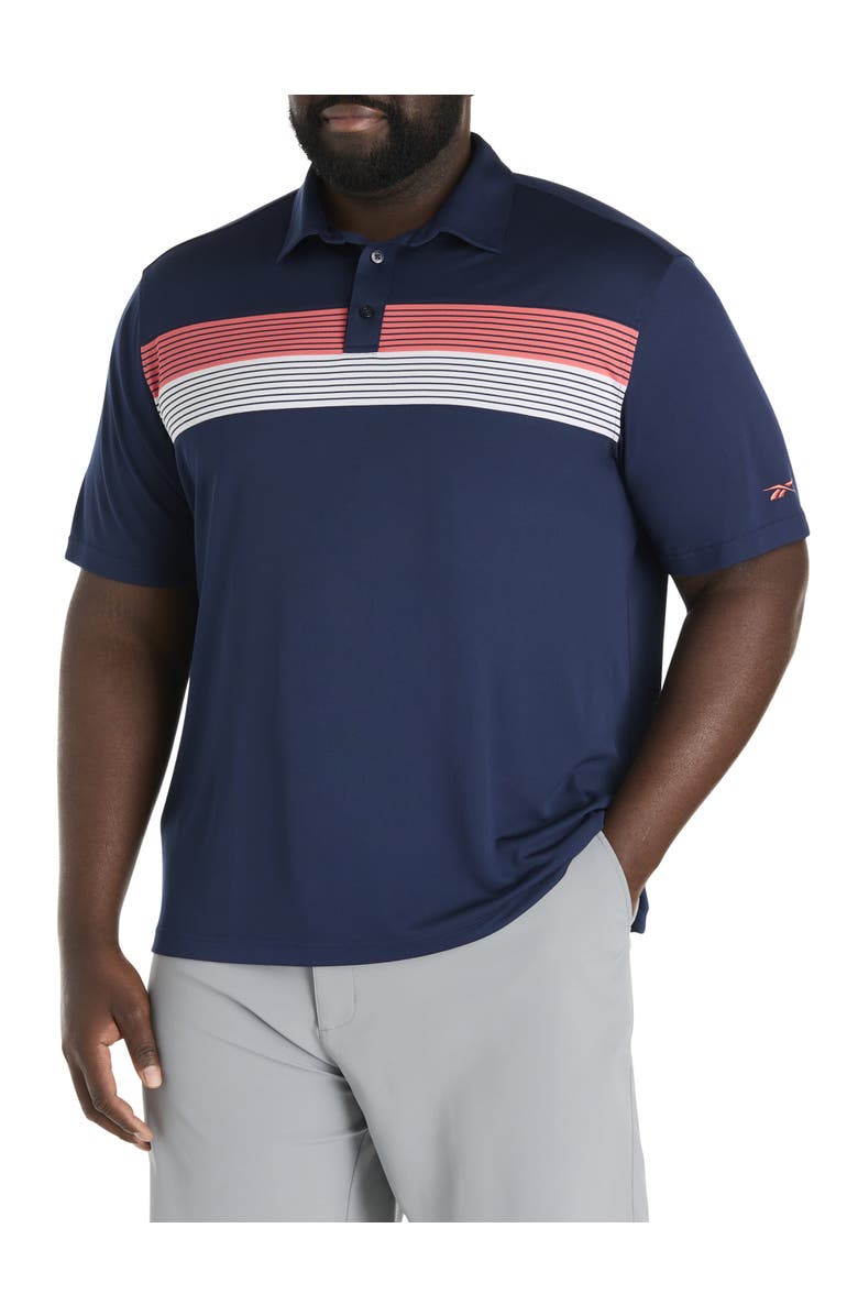 Reebok Big & Tall Colorblocked Striped Polo Shirt, Main, color, Sunset Coral