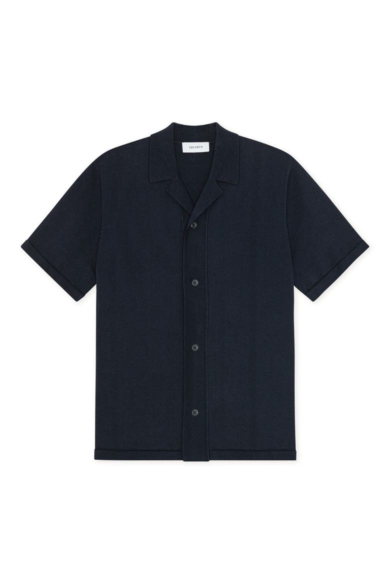 Emmett Arabesque Knit Cotton Camp Shirt, Main, color, DARK NAVY