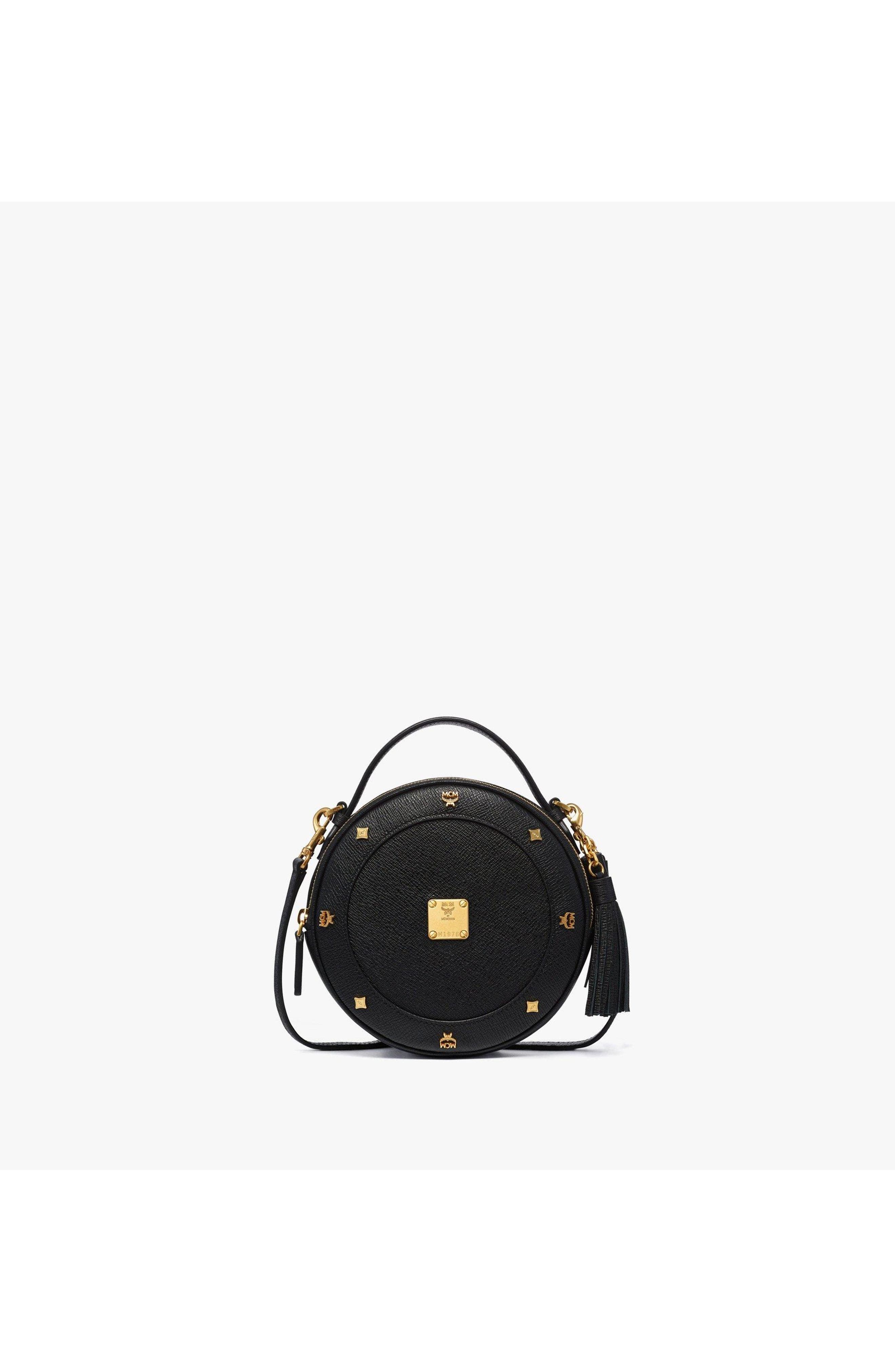 Small Pina Tambourine Bag in Studded Calfskin, Main, color, Black