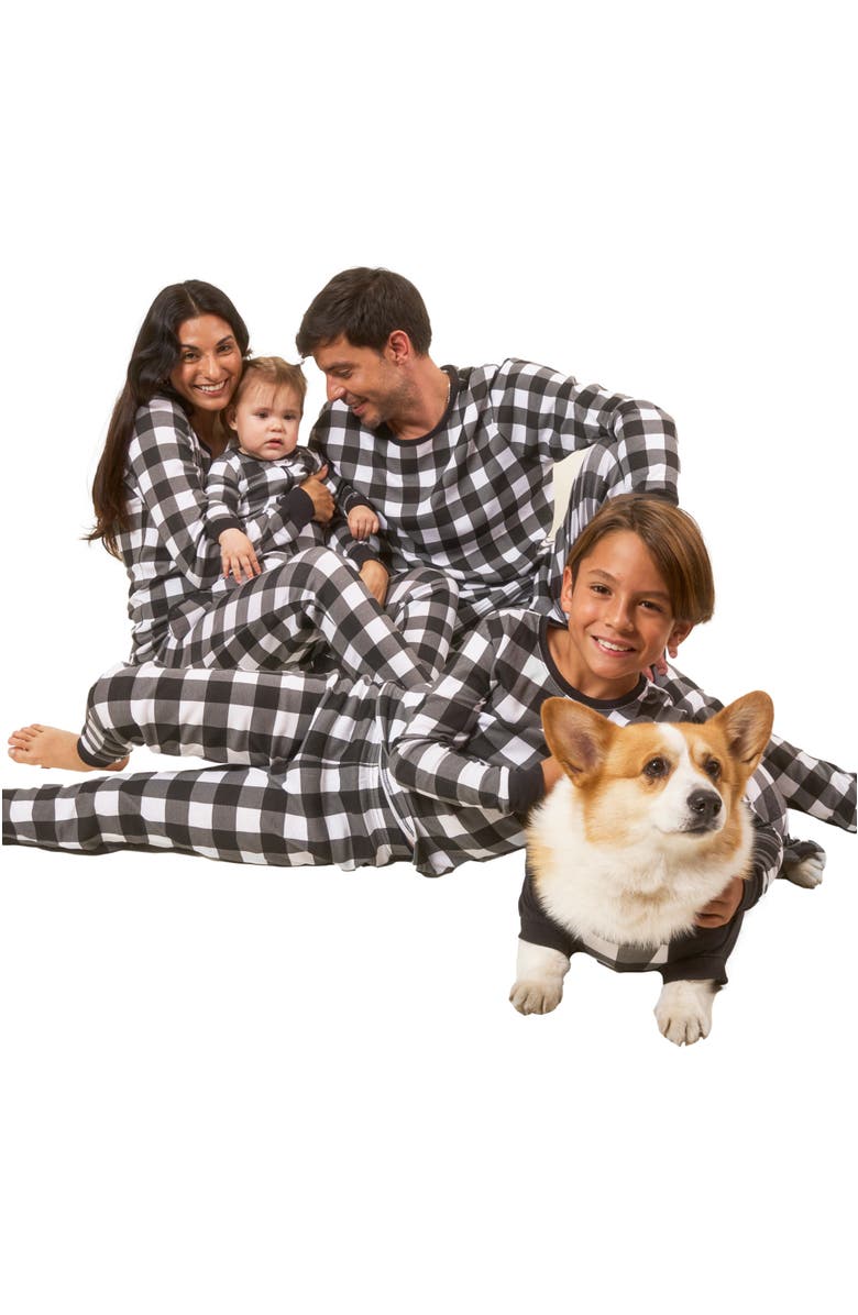 Leveret Footed Cotton Pajamas Matching Family Coordinated Plaid Prints, Alternate, color, Plaid Black & White