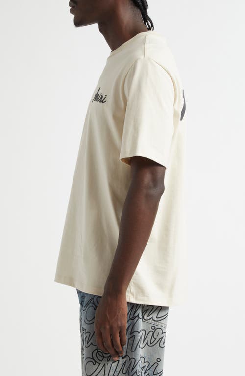 Amiri City Beige Crewneck T-shirt With Logo Detail On The Front And Maxi Logo Print On The Rear In Cotton  In Neutral