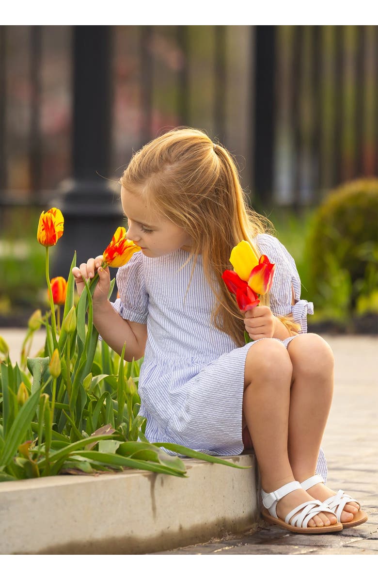 Mabel + Honey Darling Bluebell Gathered Short Sleeve with Bow Detail Dress, Alternate, color, Blue
