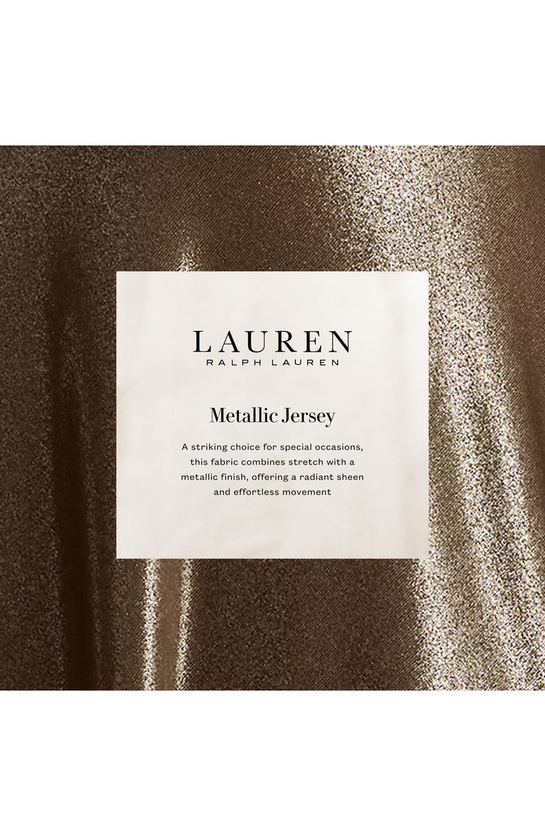Lauren Ralph Lauren Phinya Metallic Twist Front Capelet Gown, Alternate, color, Dark Taupe/ Light Gold Foil