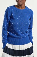 Isaac Mizrahi New York Faux Pearl Accent Cotton Crewneck Sweater