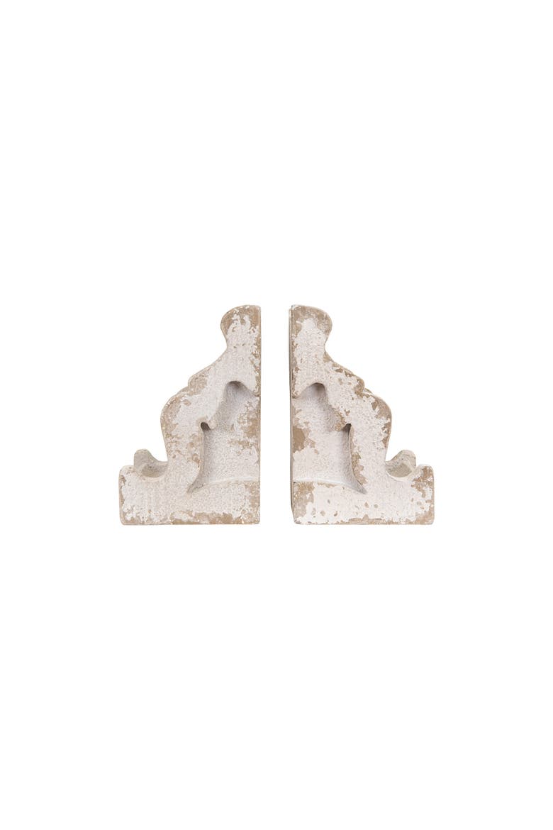 Decorative Distressed Magnesia Corbel Bookends, White, Set of 2, Main, color, White