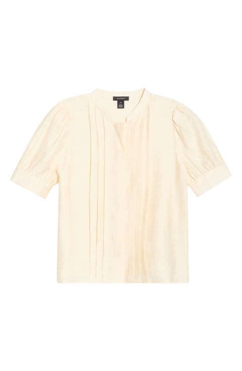 Pintuck Pleat Button-Up Top
