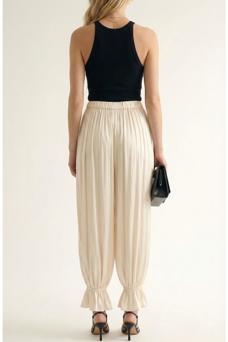 Pleated Pull On Pants with Elastic Waist Ruffled Ankle Hem, Alternate, color, Off-White