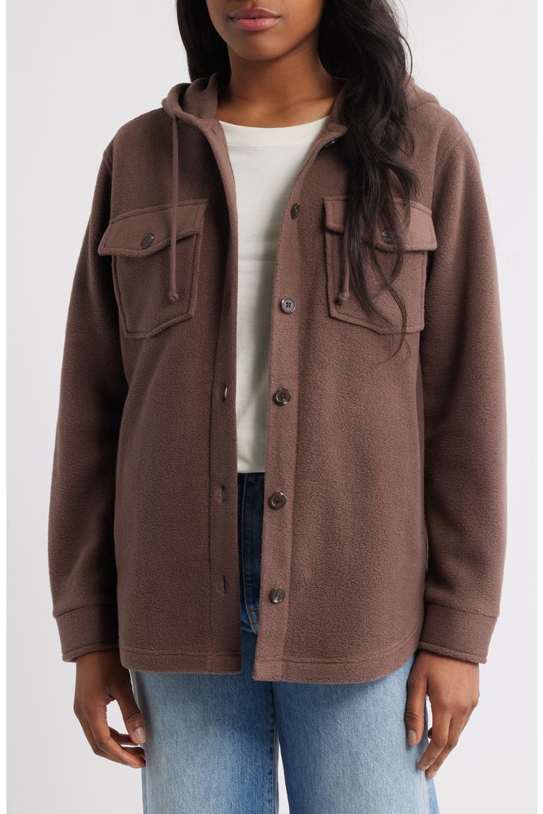Hooded Fleece Shacket, Alternate, color, MILK CHOCOLATE