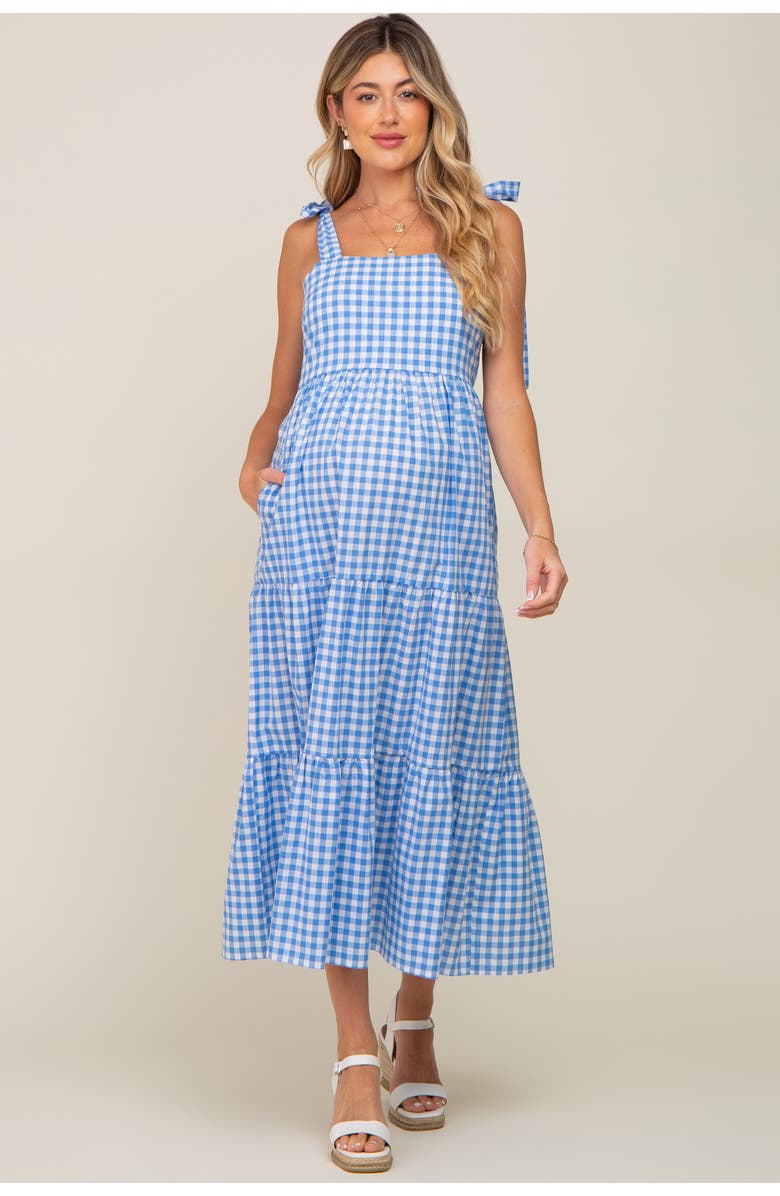 PinkBlush Checkered Sleeveless Tiered Maxi Dress, Alternate, color, Blue