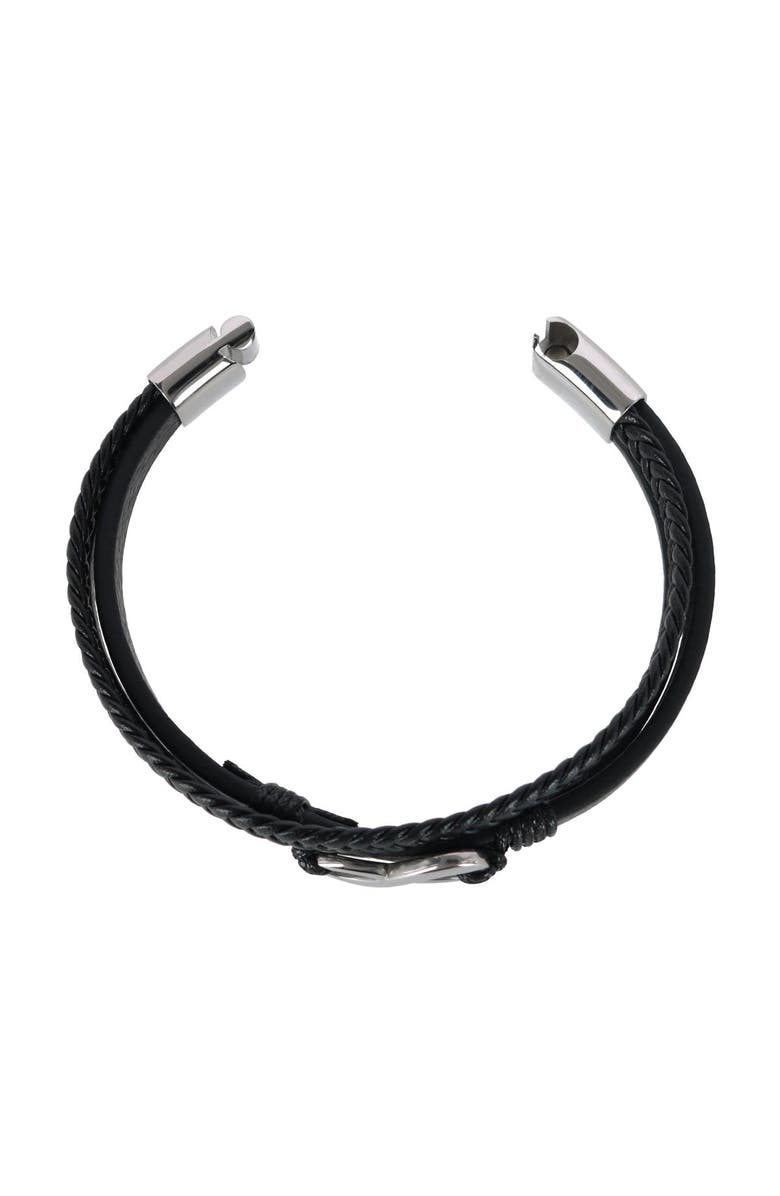 Trafalgar Loose Fit Infinity 3 Band Secure Clasp Leather Bracelet, Alternate, color, Silver