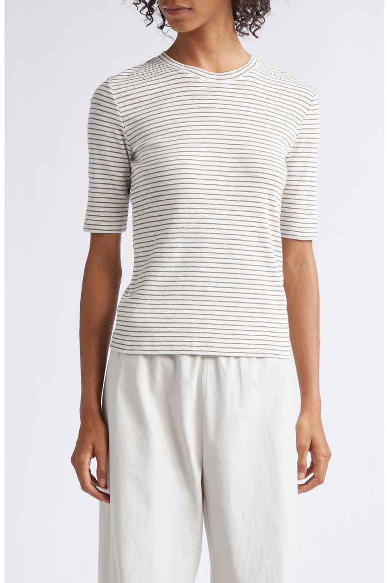 Stripe Elbow Sleeve Cotton Blend Knit Top, Main, color, TAPENADE COMBO