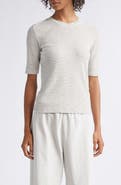 Vince Stripe Elbow Sleeve Cotton Blend Knit Top