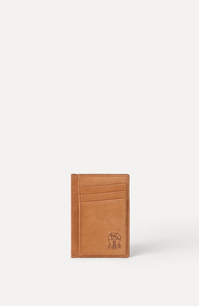 Brunello Cucinelli Nubuck card holder, Alternate, color, Cognac