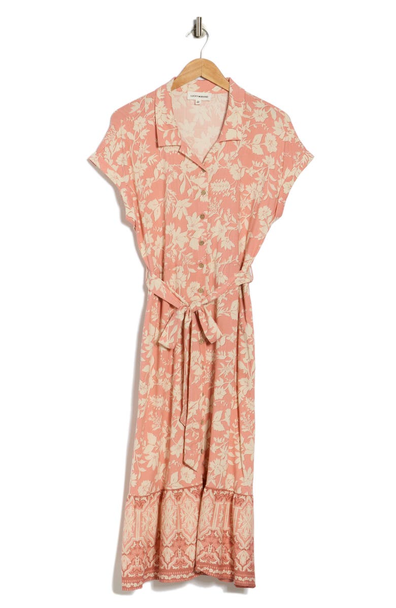 Lucky Brand Floral Belted Shirtdress, Main, color, Rose Floral