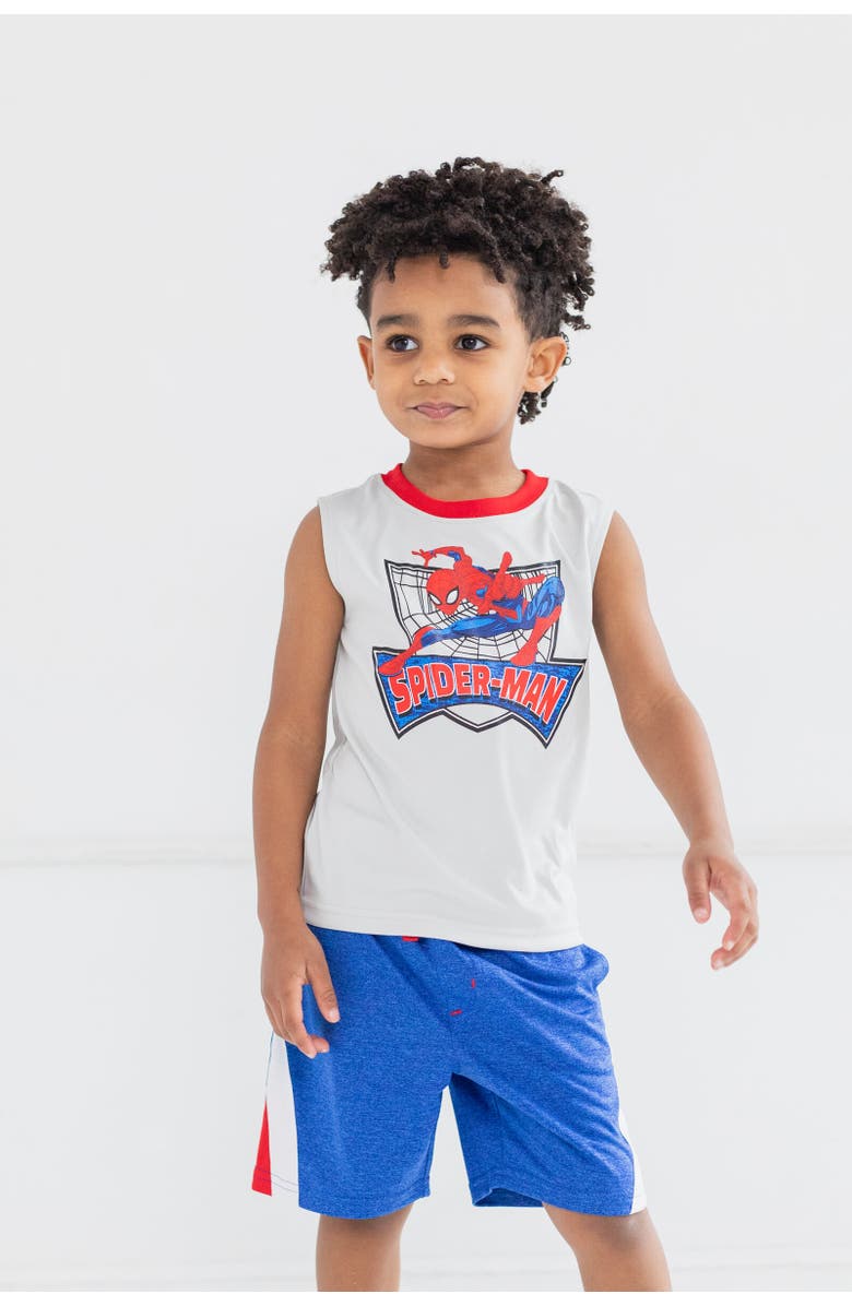 Marvel Spider-Man 3pc Tank Top, Tee & Shorts Set, Alternate, color, Blue /Gray /Red