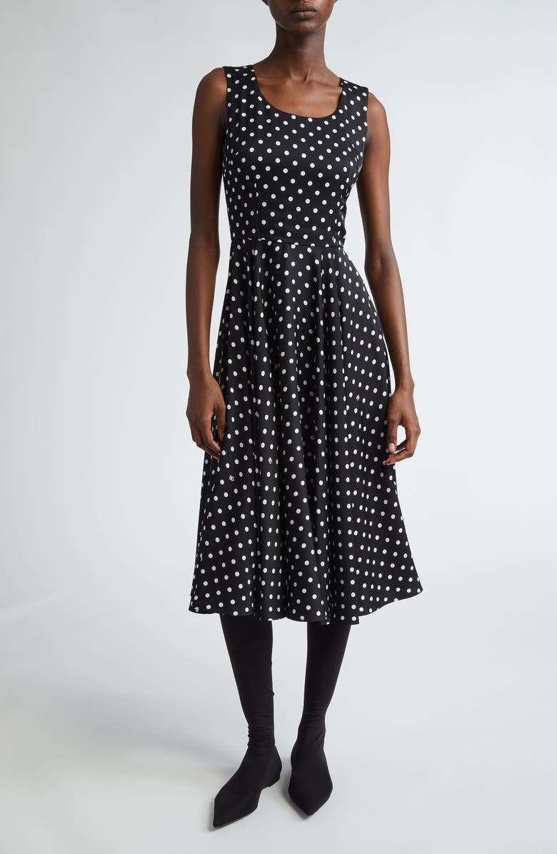 Dolce&Gabbana Polka Dot Sleeveless Stretch Silk Midi Dress, Main, color, 