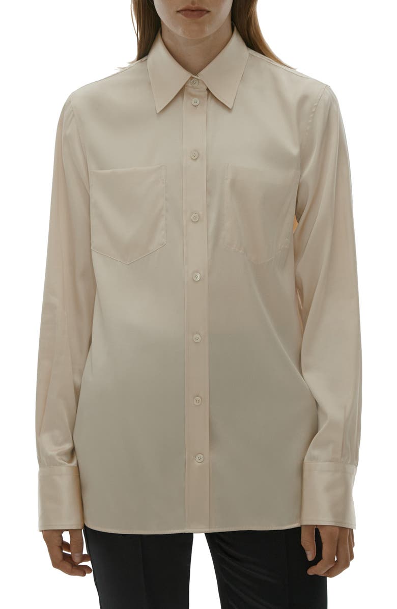 Helmut Lang Core Silk Blend Button-Up Blouse, Main, color, 