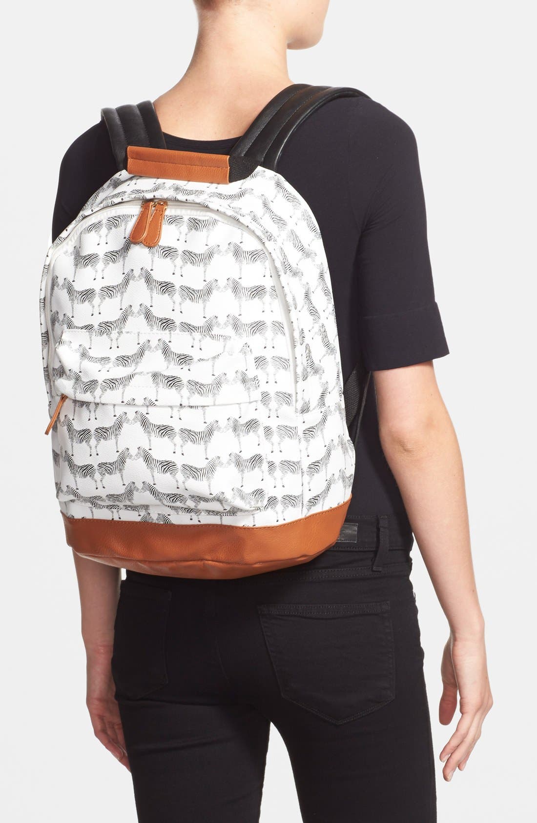 Zebra Print Backpack, Alternate, color, BLACK/ WHITE