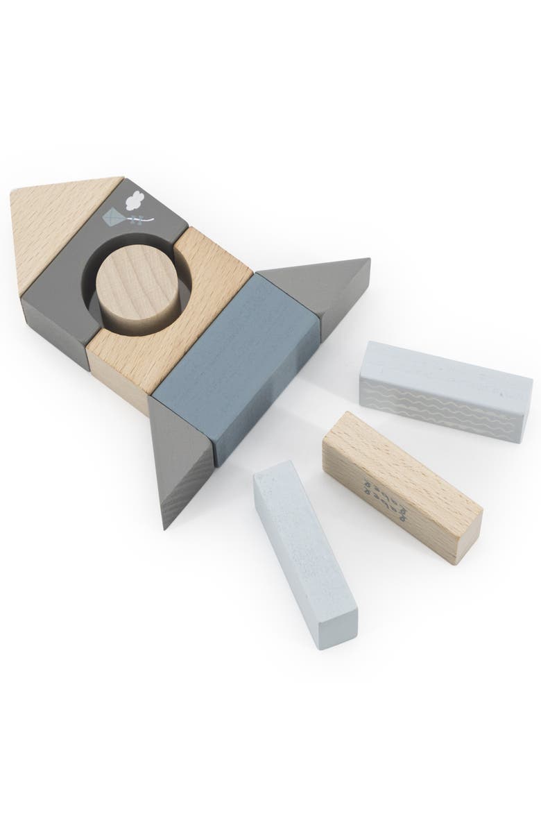 Label Label 50 Piece Wooden Blocks Set Blue, Stacking Toy, Ages 2+, Alternate, color, Multicolored