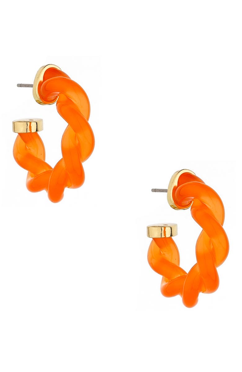 Ettika Orange Resin Twist Hoops, Main, color,