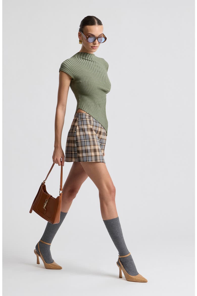 Safety Pin Plaid Mini Skort, Alternate, color, LT BROWN PLAID