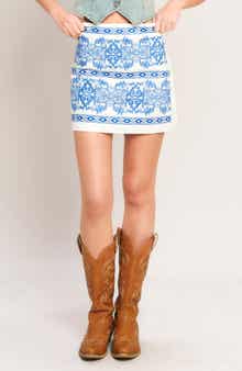 Embroidered Stretch Cotton Twill Miniskirt