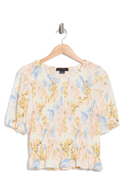 Nanette Smocked Puff Sleeve Recycled Polyester Top