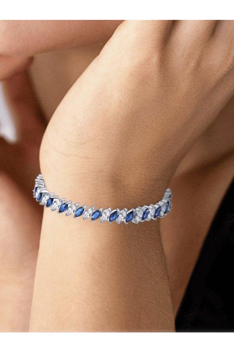 Tennis Bracelet with Marquise Cut Sapphire and Clear AAA+ Cubic Zirconia, Alternate, color, Blue