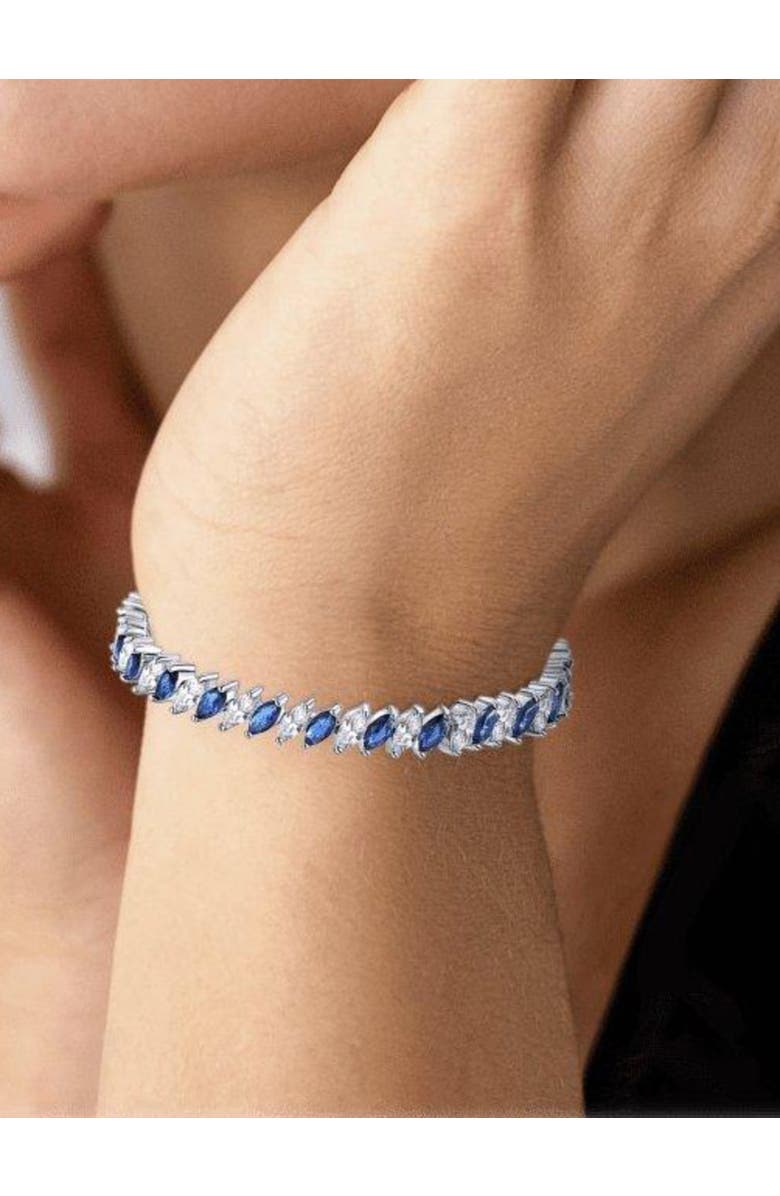 Hollywood Sensation Tennis Bracelet with Marquise Cut Sapphire and Clear AAA+ Cubic Zirconia, Alternate, color,