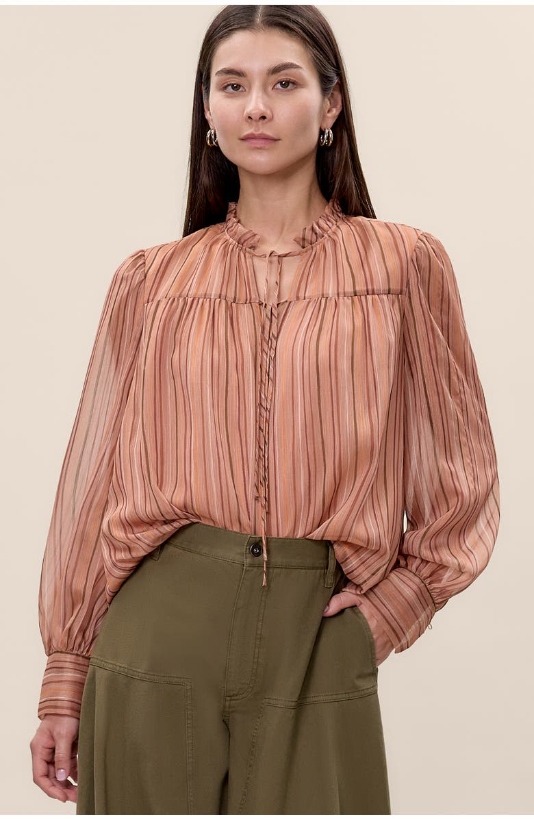 Rebecca Taylor Celeste Stripe Blouse, Main, color, Persimmon Stripe Multi