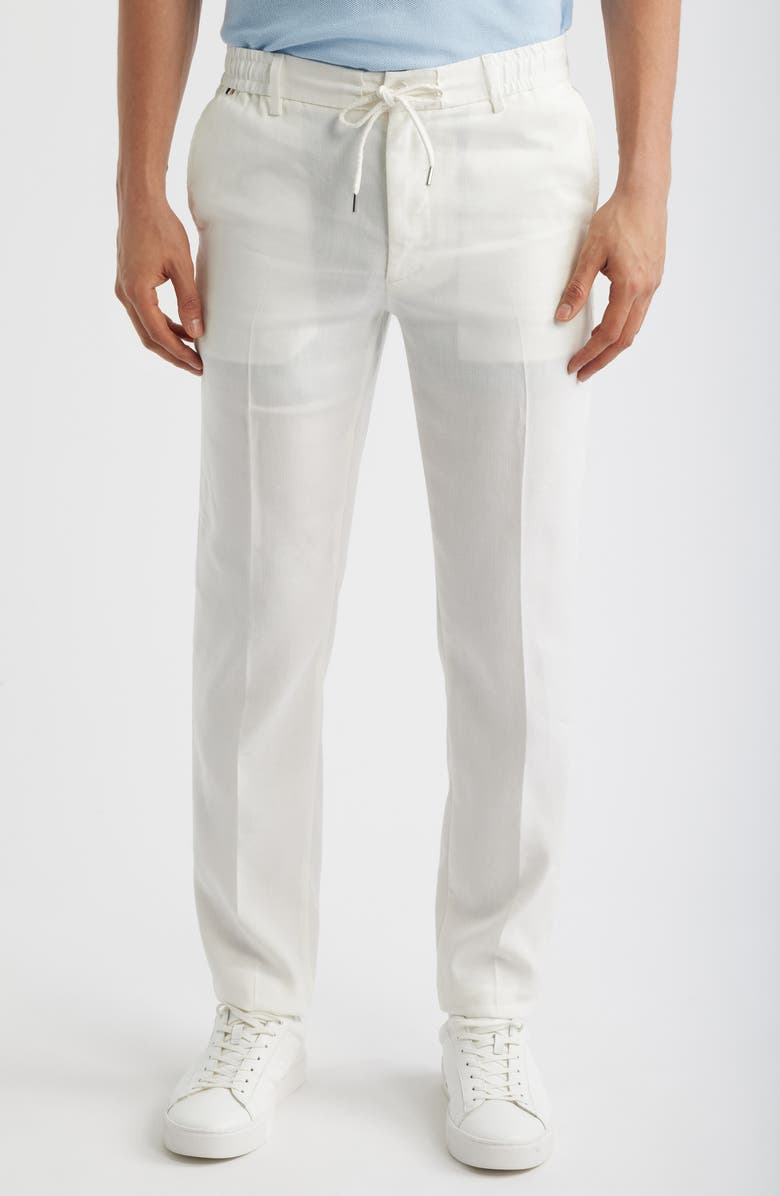 BOSS Kane Linen Blend Drawstring Pants, Main, color, White