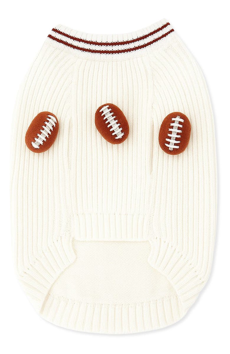 Found My Animal Football 3D Icon Rib Dog Sweater, Alternate, color, Cream