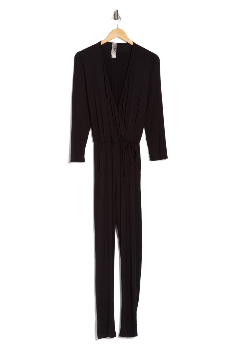 Long Sleeve Tie Waist Jumpsuit, Alternate, color, BLACK