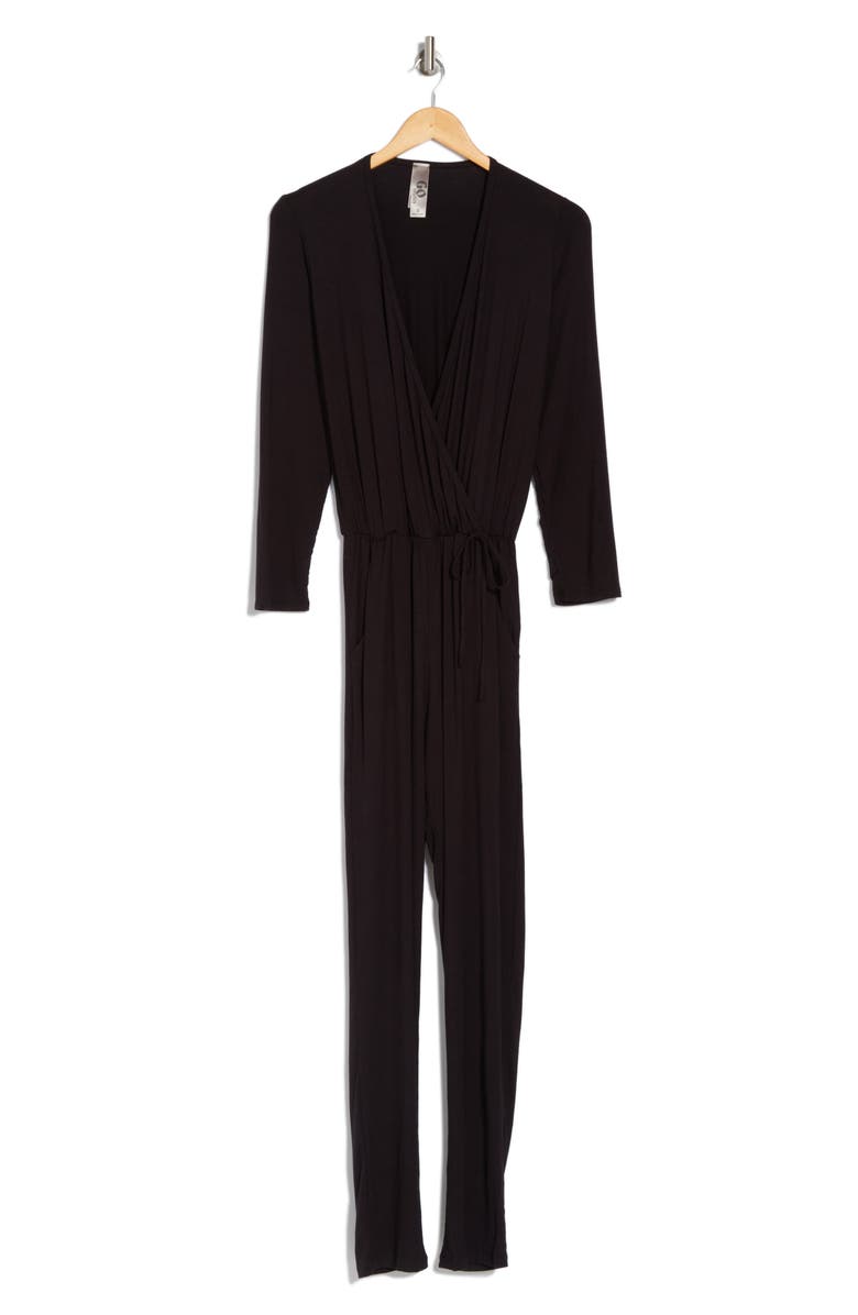 GO COUTURE Long Sleeve Tie Waist Jumpsuit, Alternate, color, Black