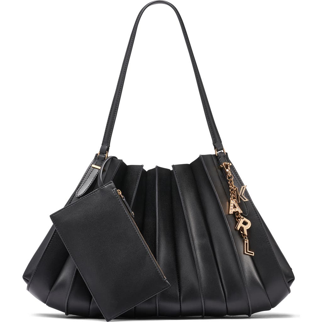 KARL LAGERFELD PARIS Ikon Faux Leather Shoulder Bag in Black/Gold at Nordstrom Rack