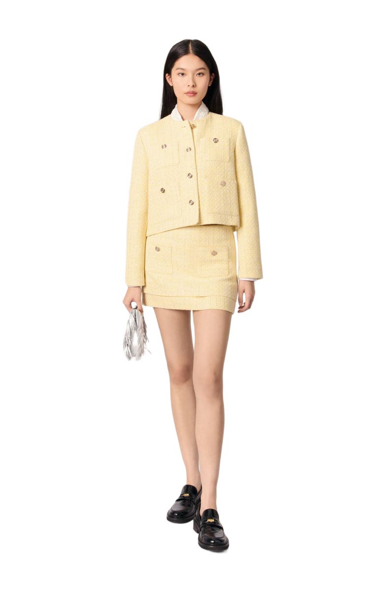 maje Short tweed and lurex jacket, Main, color, Yellow