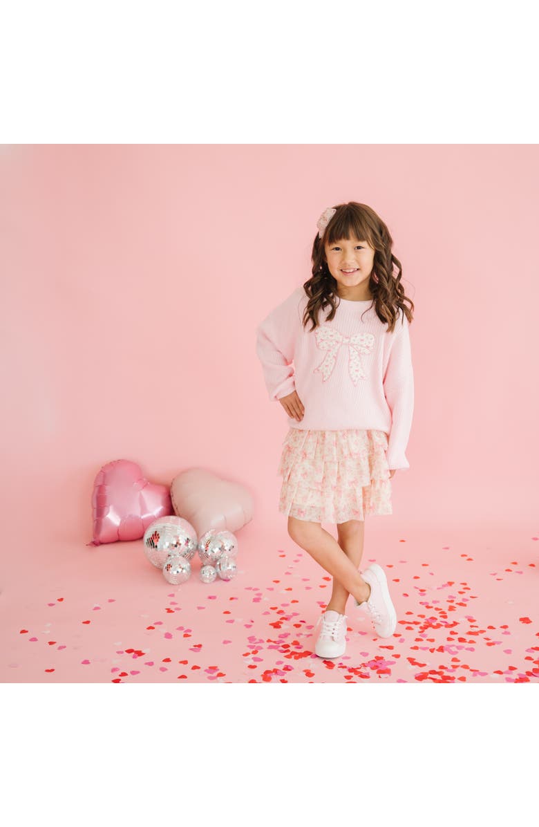 Sweet Wink Ditsy Floral Bow Knit Sweater, Alternate, color, Light Pink