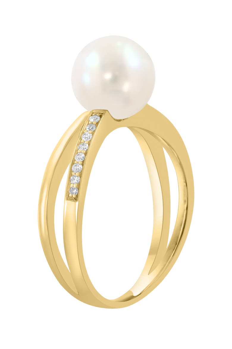 14K Yellow Gold Floating Freshwater Pearl Diamond Crossover Ring, Alternate, color, 14K Gold