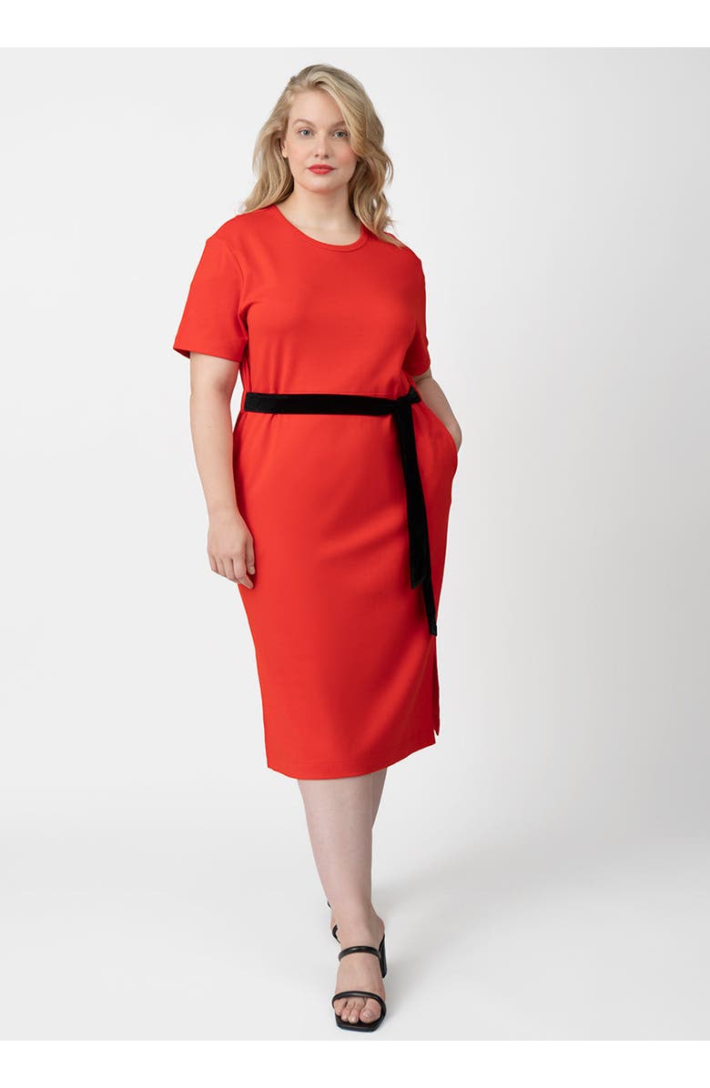 SEE ROSE GO CoolROSE Luxe Midi Plus Size Dress with Velvet Tie, Main, color, Poppy