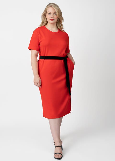 CoolROSE Luxe Midi Plus Size Dress with Velvet Tie