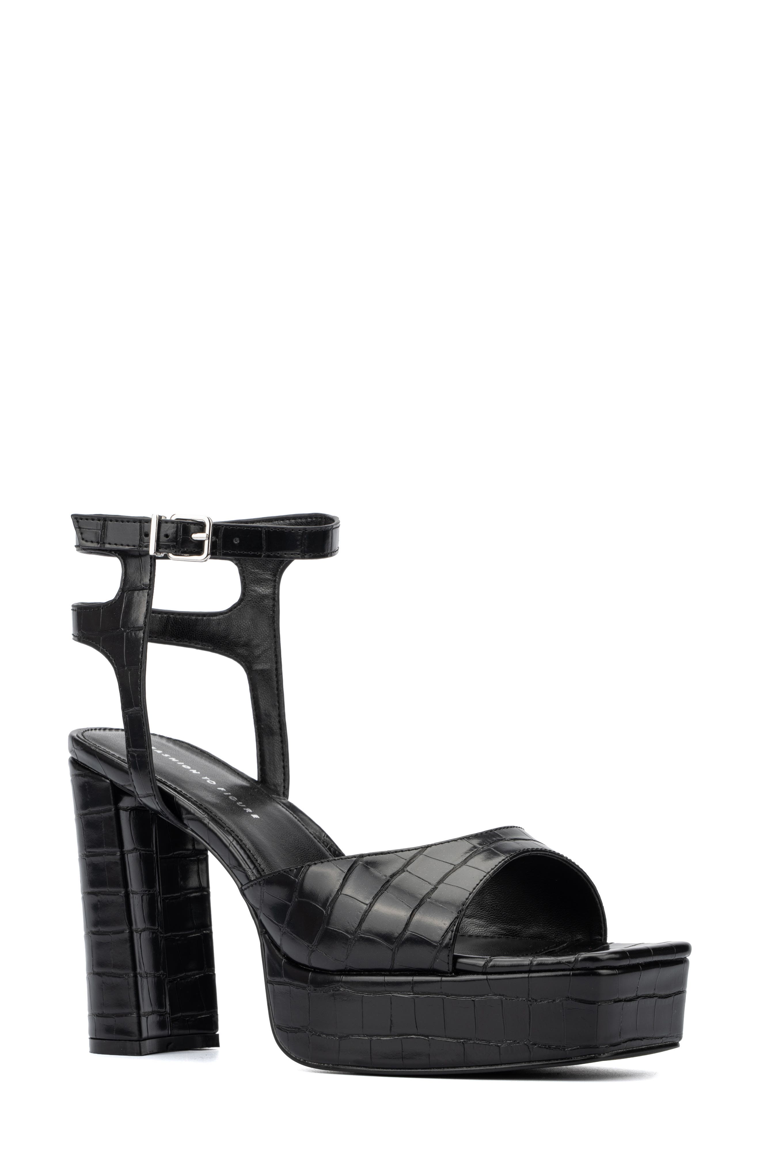 Fashion to Figure Hilari Croc Embossed Platform Heeled Sandal - Wide Width, Main, color, 