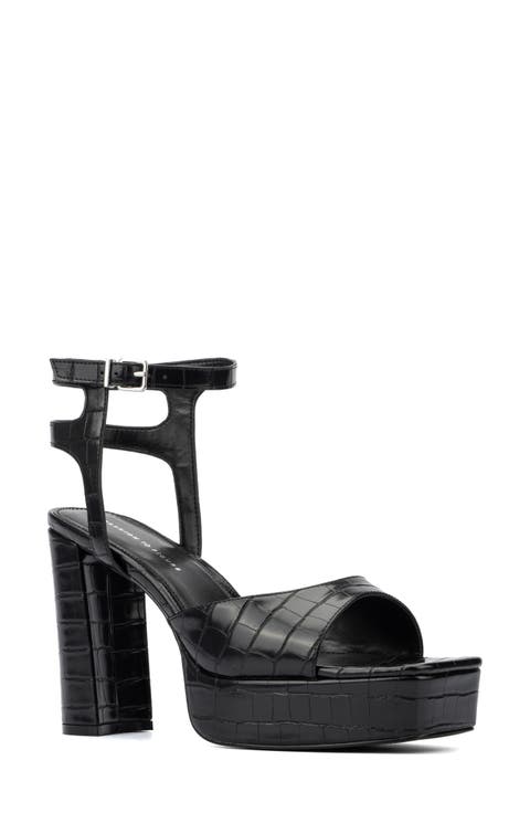 Hilari Croc Embossed Platform Heeled Sandal - Wide Width (Women)
