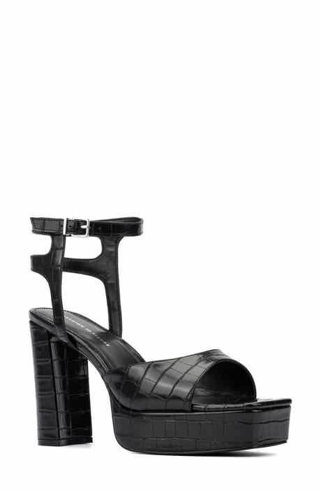 Fashion to Figure Hilari Croc Embossed Platform Heeled Sandal - Wide Width