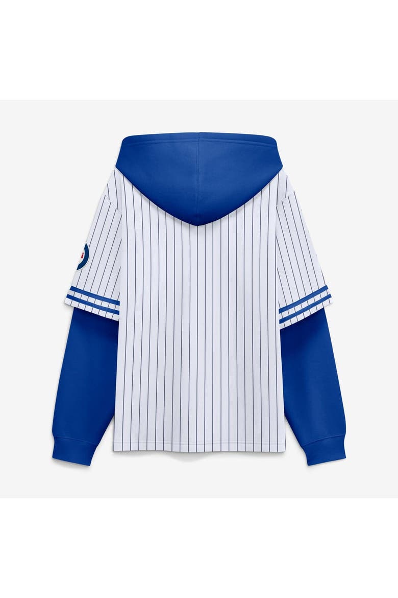 Men's Fanatics White/Royal Chicago Cubs Relaxed Fit Layered Pinstripe Hoodie, Alternate, color, White