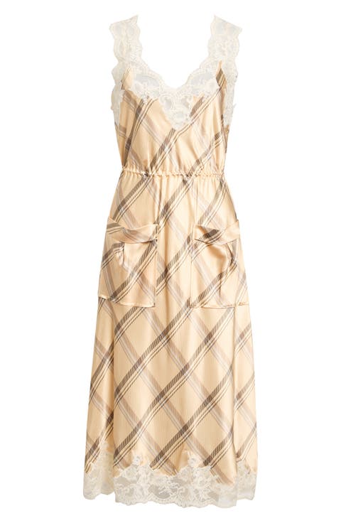 Tartan Plaid Silk Satin Midi Dress