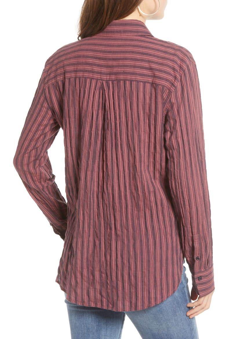 Dobby Stripe Boyfriend Shirt, Alternate, color, BURGUNDY BIRDY STRIPE