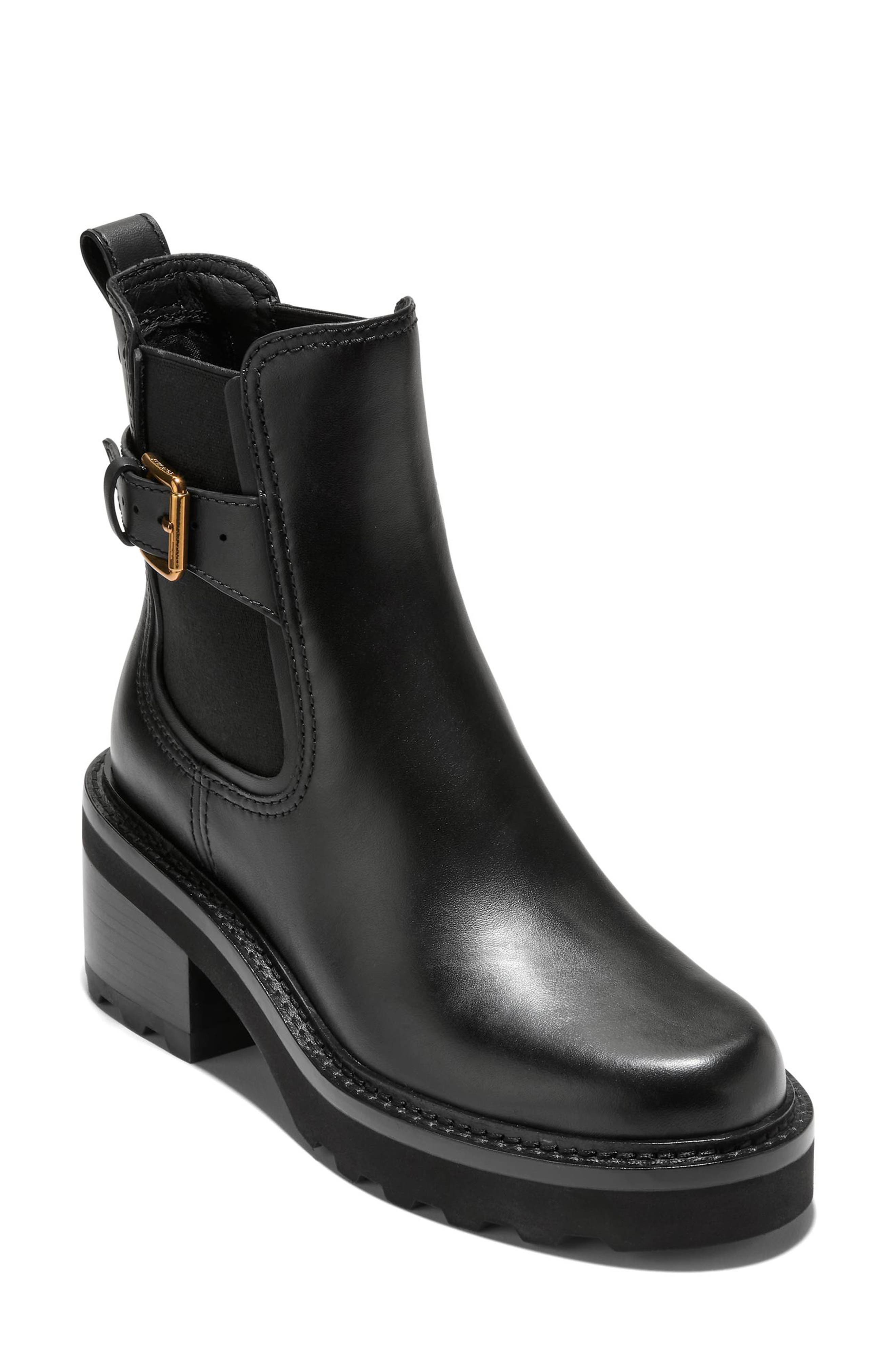 Cole Haan Shibley Waterproof Lug Bootie, Main, color, Black Leather