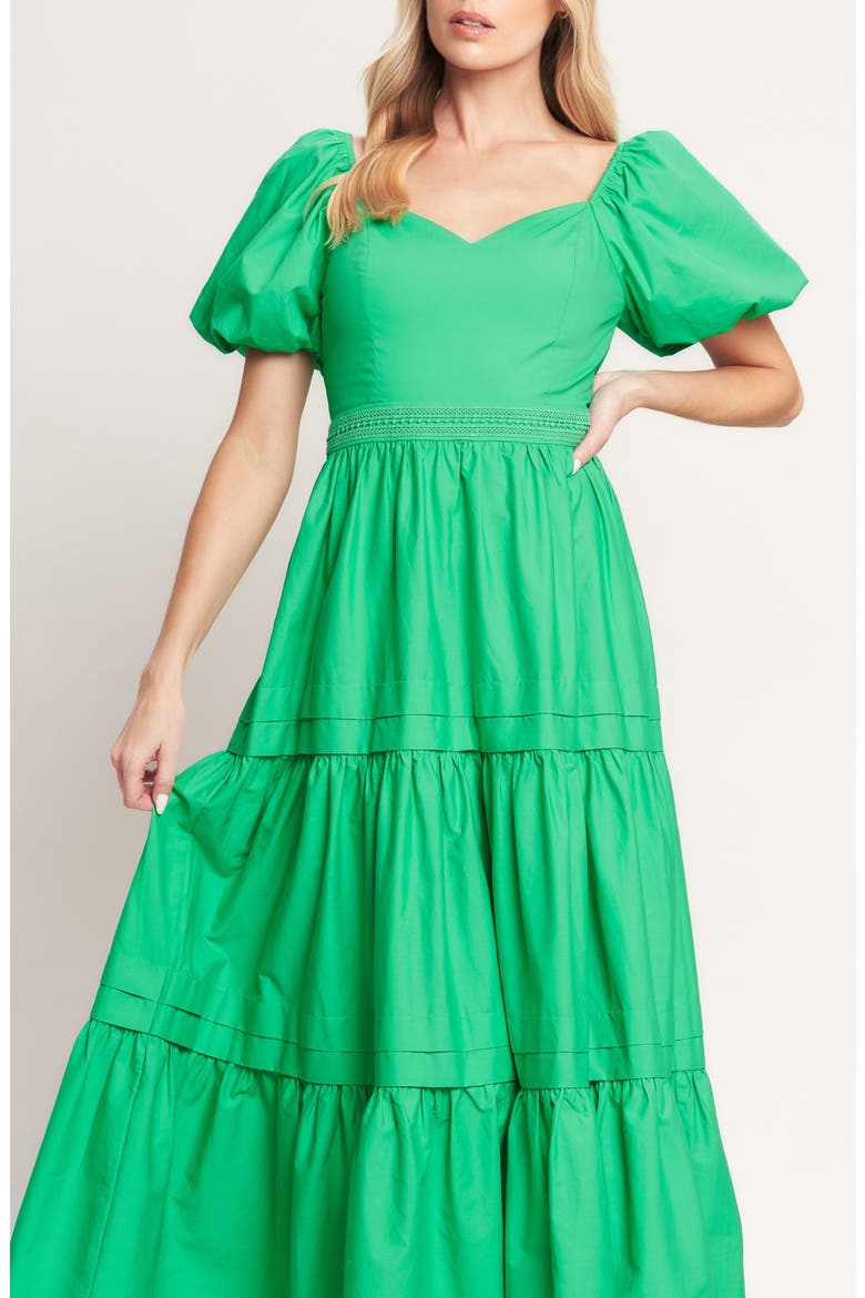 Puff Sleeve Tiered Maxi Dress, Alternate, color, GREEN