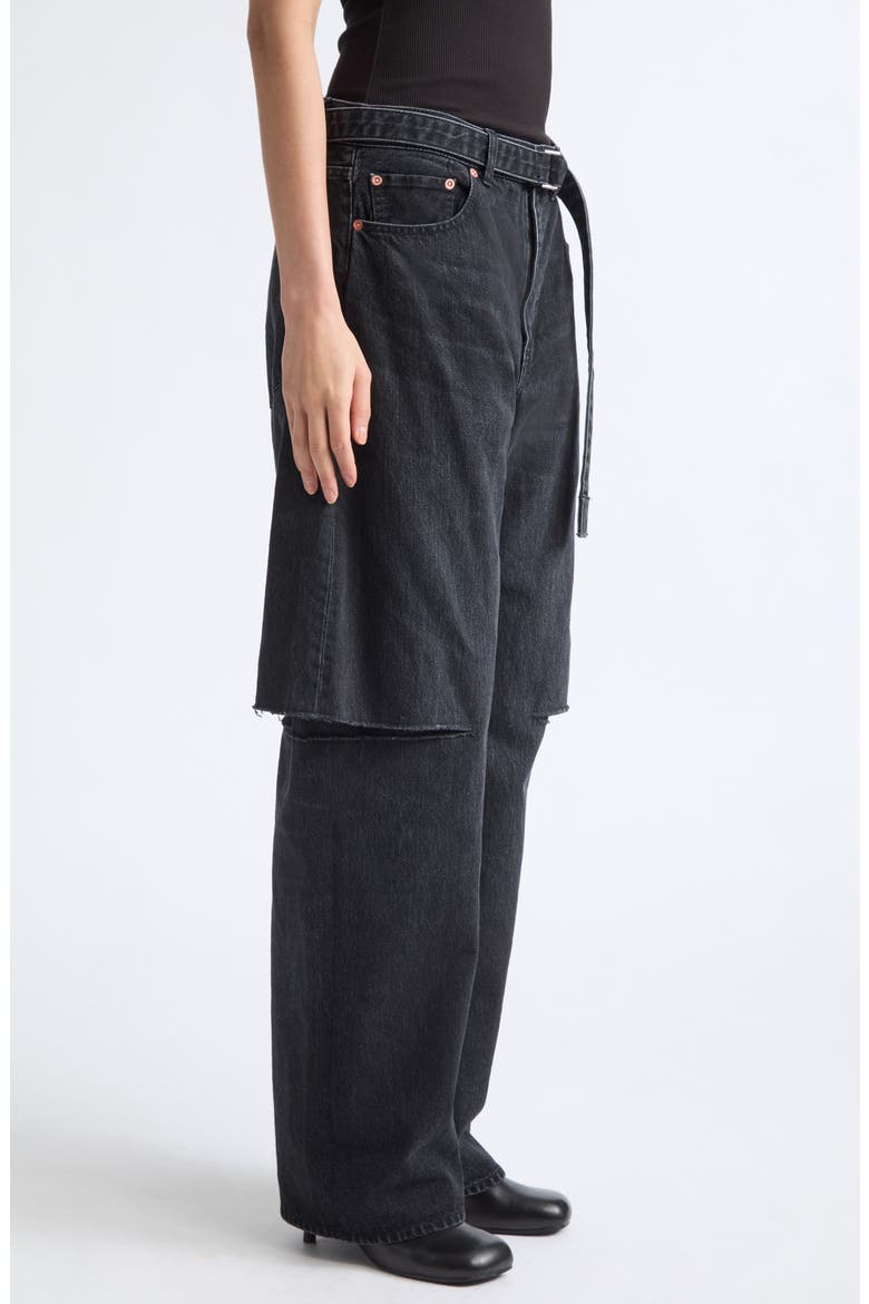 Sliced Belted Denim Jeans, Alternate, color, BLACK