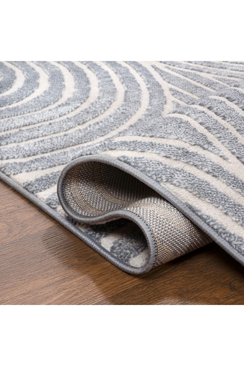 Ariana MidCentury Art Deco Striped Arches Two-Tone High-Low Area Rug, Alternate, color, Blue/White